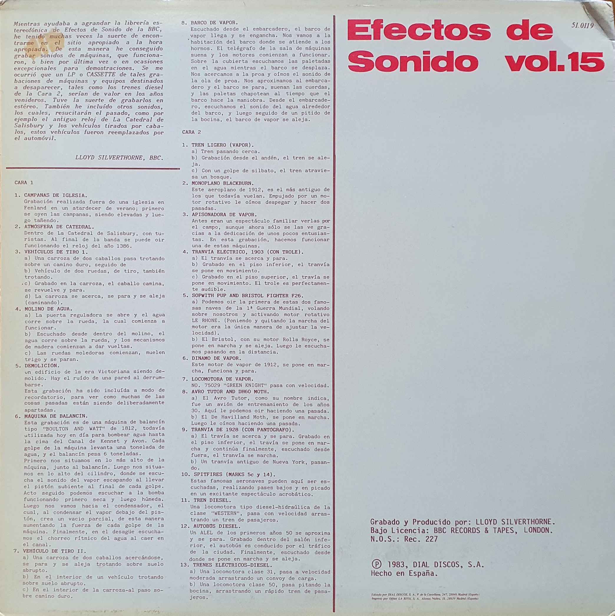 Picture of 51.0119 Efectos de sonido Vol. 15 by artist Various from the BBC records and Tapes library